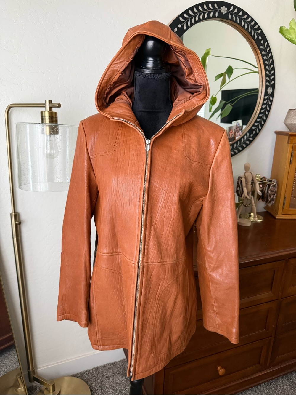 Vintage Wilsons Leather Women's Hooded Leather Jacket in Rust
